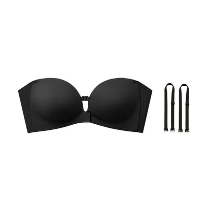 Trägerloser BH mit Frontverschluss, ohne Bügel, Push-Up, gepolstert, rutschfest, Tube Jelly BH