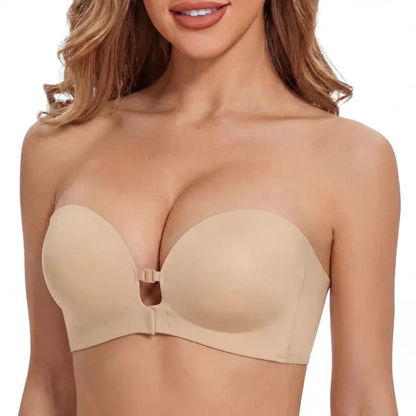 Trägerloser BH mit Frontverschluss, ohne Bügel, Push-Up, gepolstert, rutschfest, Tube Jelly BH