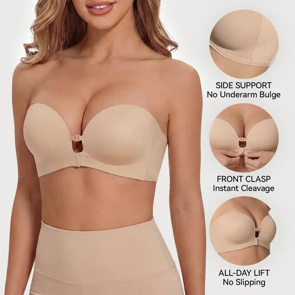 Trägerloser BH mit Frontverschluss, ohne Bügel, Push-Up, gepolstert, rutschfest, Tube Jelly BH